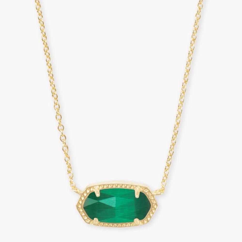 NWT Kendra Scott Elisa Gold Pendant Necklace in Emerald Cat’s Eye